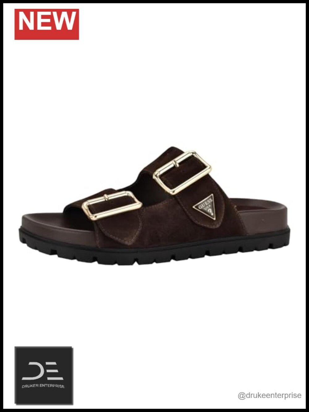 Suede Double Buckle Slide Sandals with Platform Heel
